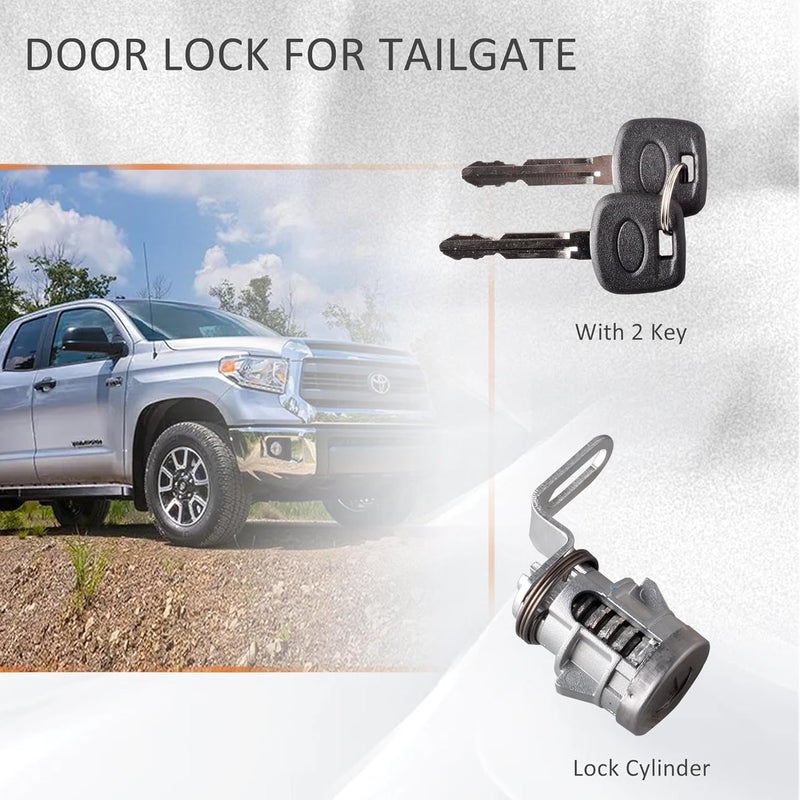 GrteRokky Tailgate Door Lock Cylinder&Key Compatible for Toyota Tundra 2014-2021 Tacoma 2016-2022 Back Rear Door Lock Cylinder Replace 69055-0C030 - Image 2